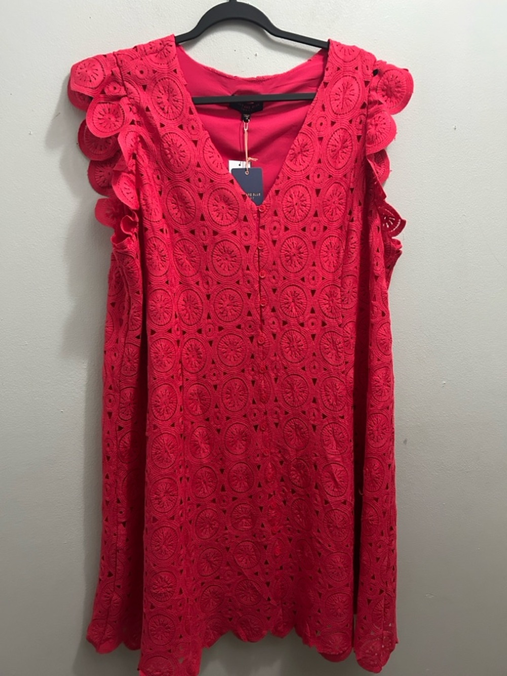 Skies Are Blue Hot Pink Eyelet Lace V-Neck Dress - Picture 2 of 6